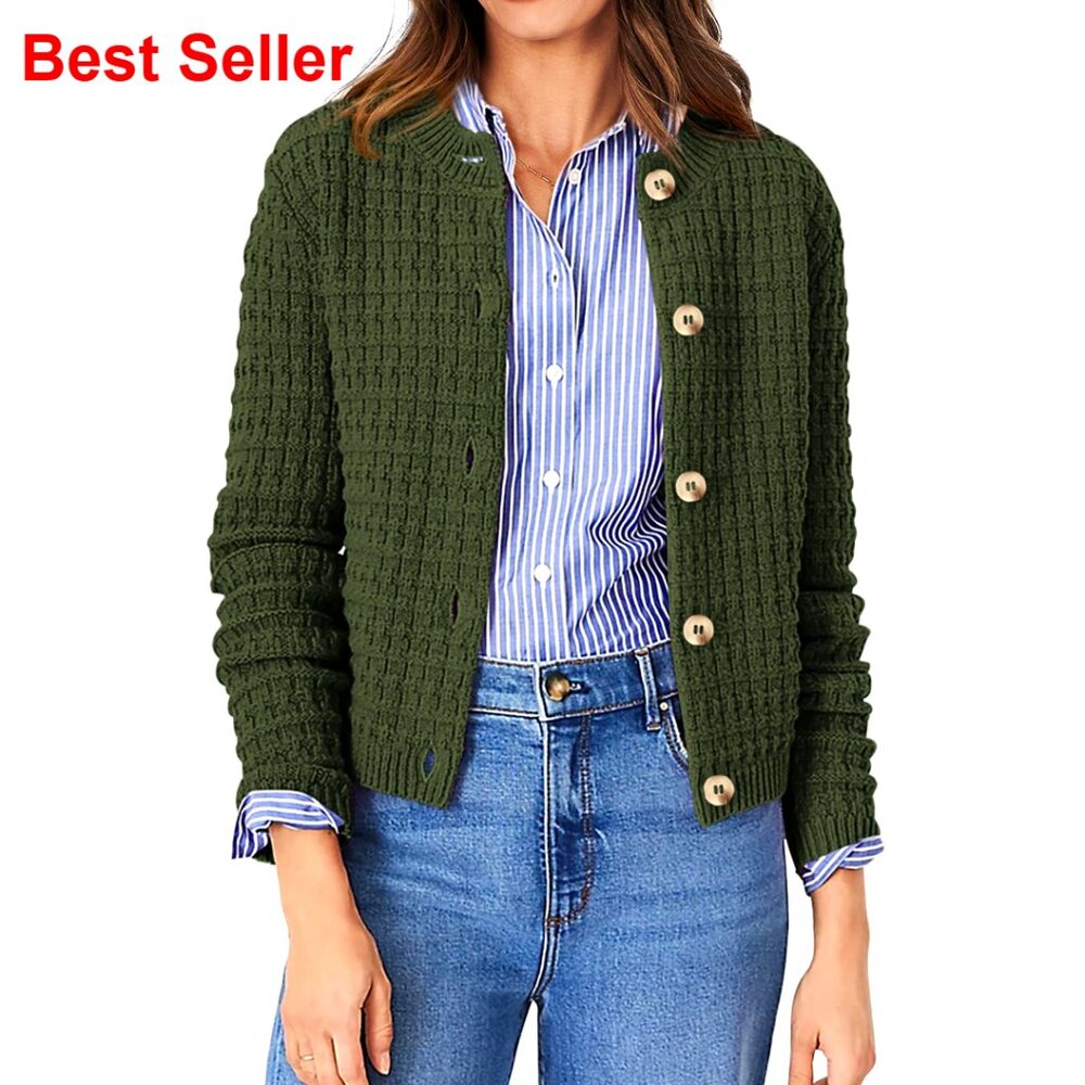 Women's Cotton Cardigan Sweater Long Sleeve Open Front Button Down